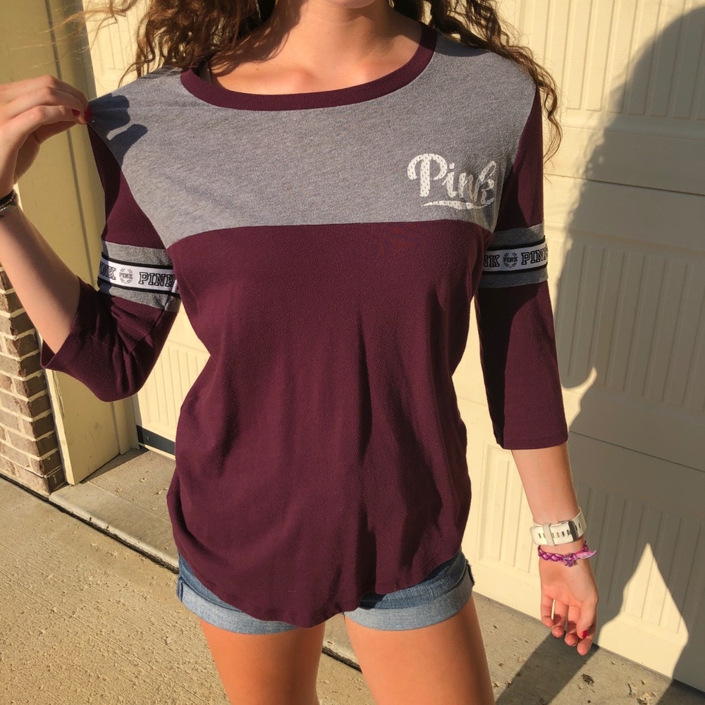 PINK Maroon 3/4 length sleeve tee - Picture 2 of 6